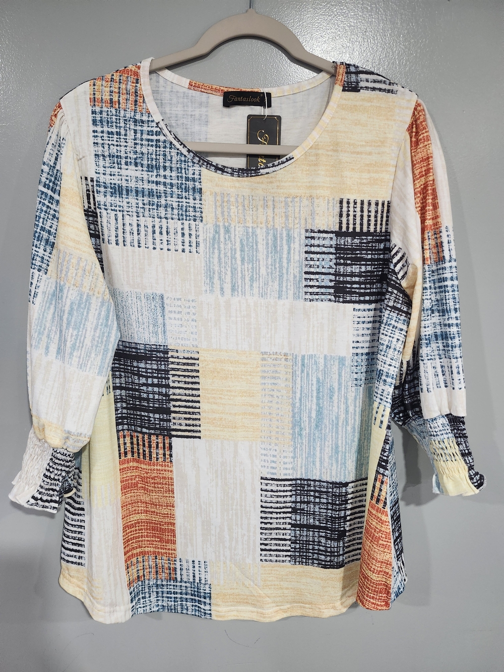 Women's Patchwork Print Scoop Neck Top - Multi